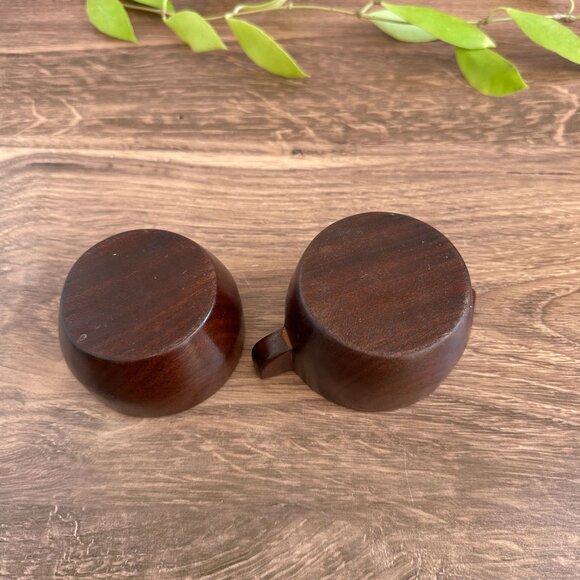 Mid Century Handcrafted Mahogany Sugar Bowl & Creamer Set Made In Haiti - Picture 3 of 9